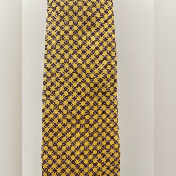 Dunhill Silk Tie Made in Italy Geometric Diamond Pattern Gold Yellow Blue Red - Picture 14 of 14